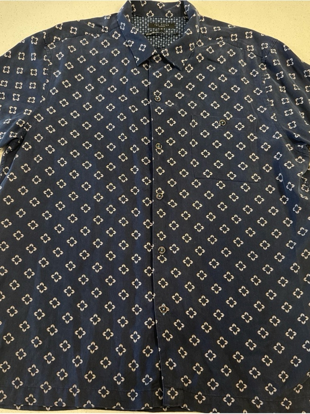 Ted Baker Navy Blue Geometric Print Button-Up Shirt